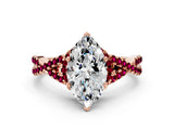 Rose gold Heart Cut Diamond with Garnet side stone Halo Twist Band Solitaire Prong Setting Ring_36