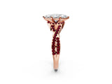 Rose gold Heart Cut Diamond with Garnet side stone Halo Twist Band Solitaire Prong Setting Ring_38