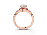Rose gold Heart Cut Diamond with Garnet side stone Halo Twist Band Solitaire Prong Setting Ring_39