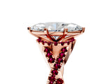 Rose gold Heart Cut Diamond with Garnet side stone Halo Twist Band Solitaire Prong Setting Ring_41