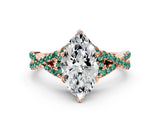 Rose gold Heart Cut Diamond with Green Sapphire side stone Halo Twist Band Solitaire Prong Setting Ring_24