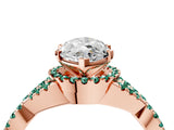 Rose gold Heart Cut Diamond with Green Sapphire side stone Halo Twist Band Solitaire Prong Setting Ring_28