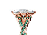 Rose gold Heart Cut Diamond with Green Sapphire side stone Halo Twist Band Solitaire Prong Setting Ring_29