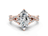 Rose gold Heart Cut Diamond with Moissanite side stone Halo Twist Band Solitaire Prong Setting Ring_12