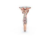 Rose gold Heart Cut Diamond with Moissanite side stone Halo Twist Band Solitaire Prong Setting Ring_14