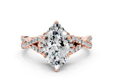 Rose gold Heart Cut Diamond with Moissanite side stone Halo Twist Band Solitaire Prong Setting Ring_24