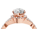 Rose gold Heart Cut Diamond with Moissanite side stone Halo Twist Band Solitaire Prong Setting Ring_28
