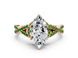 Rose gold Heart Cut Diamond with Peridot side stone Halo Twist Band Solitaire Prong Setting Ring_12