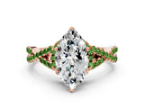 Rose gold Heart Cut Diamond with Peridot side stone Halo Twist Band Solitaire Prong Setting Ring_36