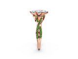 Rose gold Heart Cut Diamond with Peridot side stone Halo Twist Band Solitaire Prong Setting Ring_38