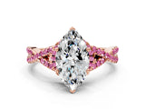 Rose gold Heart Cut Diamond with Pink Sapphire side stone Halo Twist Band Solitaire Prong Setting Ring_12