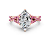 Rose gold Heart Cut Diamond with Pink Sapphire side stone Halo Twist Band Solitaire Prong Setting Ring_36