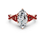 Rose gold Heart Cut Diamond with Ruby side stone Halo Twist Band Solitaire Prong Setting Ring_24