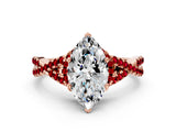 Rose gold Heart Cut Diamond with Ruby side stone Halo Twist Band Solitaire Prong Setting Ring_30