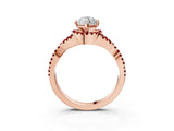 Rose gold Heart Cut Diamond with Ruby side stone Halo Twist Band Solitaire Prong Setting Ring_33