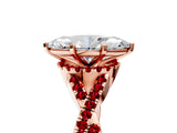 Rose gold Heart Cut Diamond with Ruby side stone Halo Twist Band Solitaire Prong Setting Ring_35
