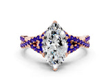 Rose gold Heart Cut Diamond with Tanzanite side stone Halo Twist Band Solitaire Prong Setting Ring_12