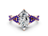 Rose gold Heart Cut Diamond with Tanzanite side stone Halo Twist Band Solitaire Prong Setting Ring_36