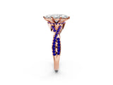 Rose gold Heart Cut Diamond with Tanzanite side stone Halo Twist Band Solitaire Prong Setting Ring_38