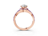 Rose gold Heart Cut Diamond with Tanzanite side stone Halo Twist Band Solitaire Prong Setting Ring_39