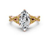 Rose gold Heart Cut Diamond with Yellow Sapphire side stone Halo Twist Band Solitaire Prong Setting Ring_12