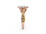 Rose gold Heart Cut Diamond with Yellow Sapphire side stone Halo Twist Band Solitaire Prong Setting Ring_14