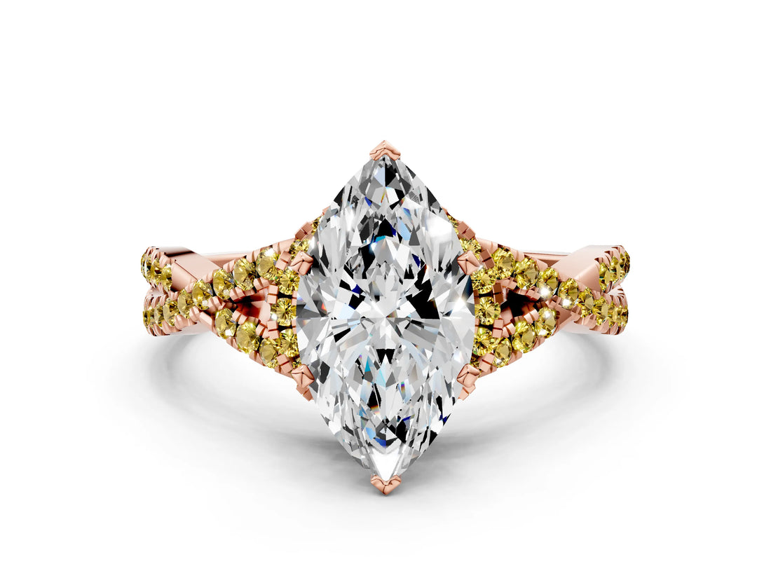 Rose gold Heart Cut Diamond with Yellow Sapphire side stone Halo Twist Band Solitaire Prong Setting Ring_24