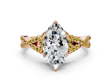 Rose gold Heart Cut Diamond with Yellow Sapphire side stone Halo Twist Band Solitaire Prong Setting Ring_24