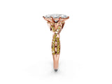 Rose gold Heart Cut Diamond with Yellow Sapphire side stone Halo Twist Band Solitaire Prong Setting Ring_26
