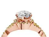 Rose gold Heart Cut Diamond with Yellow Sapphire side stone Halo Twist Band Solitaire Prong Setting Ring_28