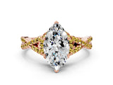 Rose gold Heart Cut Diamond with Yellow Sapphire side stone Halo Twist Band Solitaire Prong Setting Ring_36