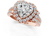 Rose gold Heart Cut Double Halo Diamond Engagement Ring with Pave Band and Four-Prong Setting_27