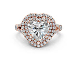 Rose gold Heart Cut Double Halo Split Shank Diamond Ring with Prong Setting_50
