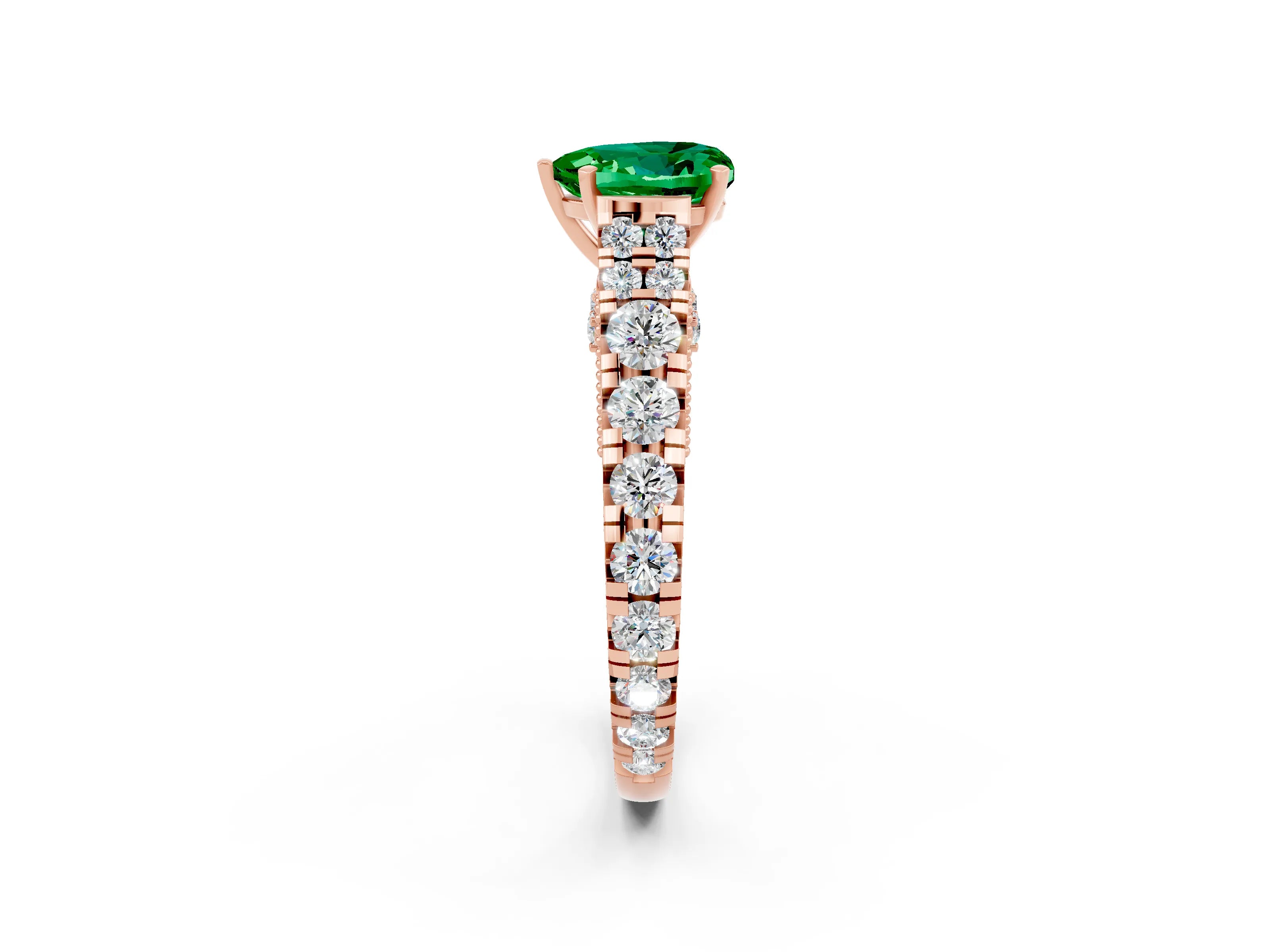 Rose gold Heart Cut Emerald Classic Solitaire Ring with Pavé Band and Four-Prong Setting_2
