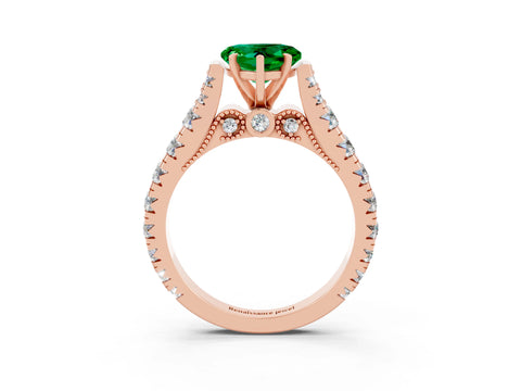 Rose gold Heart Cut Emerald Classic Solitaire Ring with Pavé Band and Four-Prong Setting_3