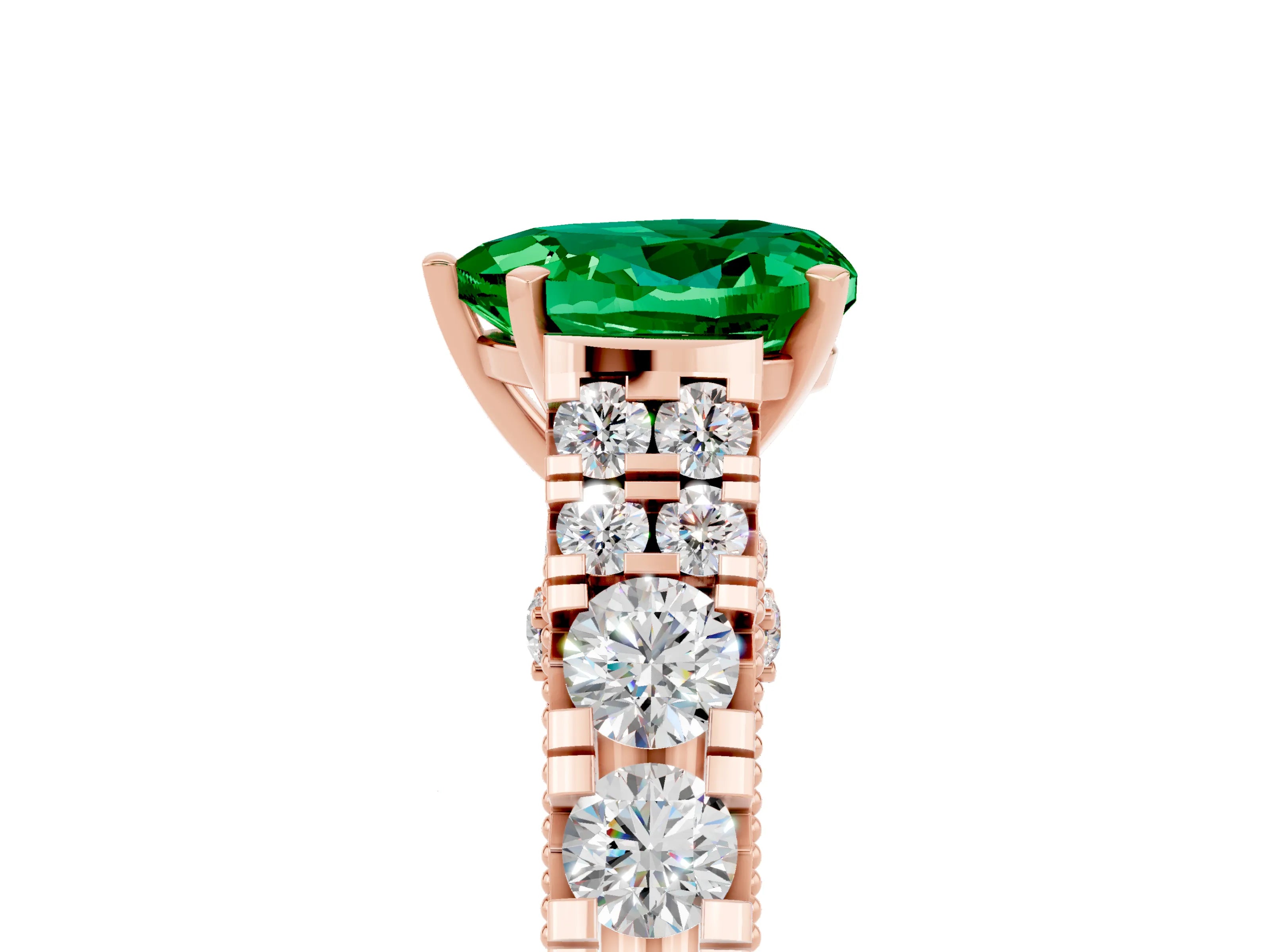 Rose gold Heart Cut Emerald Classic Solitaire Ring with Pavé Band and Four-Prong Setting_5