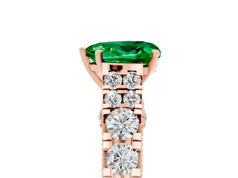 Rose gold Heart Cut Emerald Classic Solitaire Ring with Pavé Band and Four-Prong Setting_5