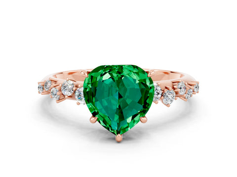 Rose gold Heart Cut Emerald Cluster Side Stone Solitaire Ring with Prong Setting_58