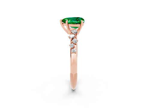 Rose gold Heart Cut Emerald Cluster Side Stone Solitaire Ring with Prong Setting_60
