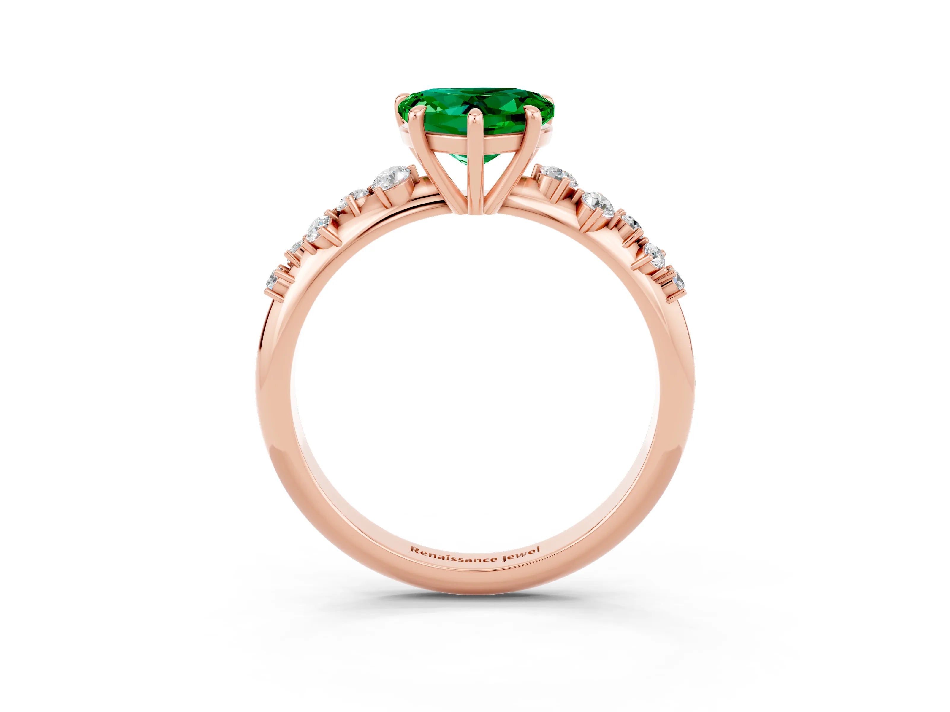 Rose gold Heart Cut Emerald Cluster Side Stone Solitaire Ring with Prong Setting_61