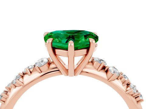 Rose gold Heart Cut Emerald Cluster Side Stone Solitaire Ring with Prong Setting_62