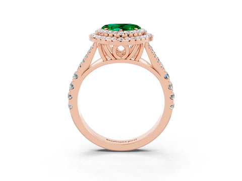 Rose gold Heart Cut Emerald Double Halo Ring with Split Shank and Prong Setting_15