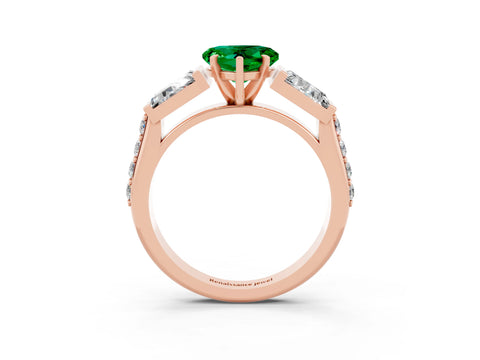 Rose gold Heart Cut Emerald Engagement Ring with Baguette Side Stones and Channel Set Band_3