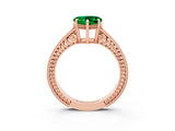 Rose gold Heart Cut Emerald Engagement Ring with Milgrain Channel Set Band and Prong Setting_3