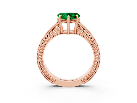 Rose gold Heart Cut Emerald Engagement Ring with Milgrain Channel Set Band and Prong Setting_3