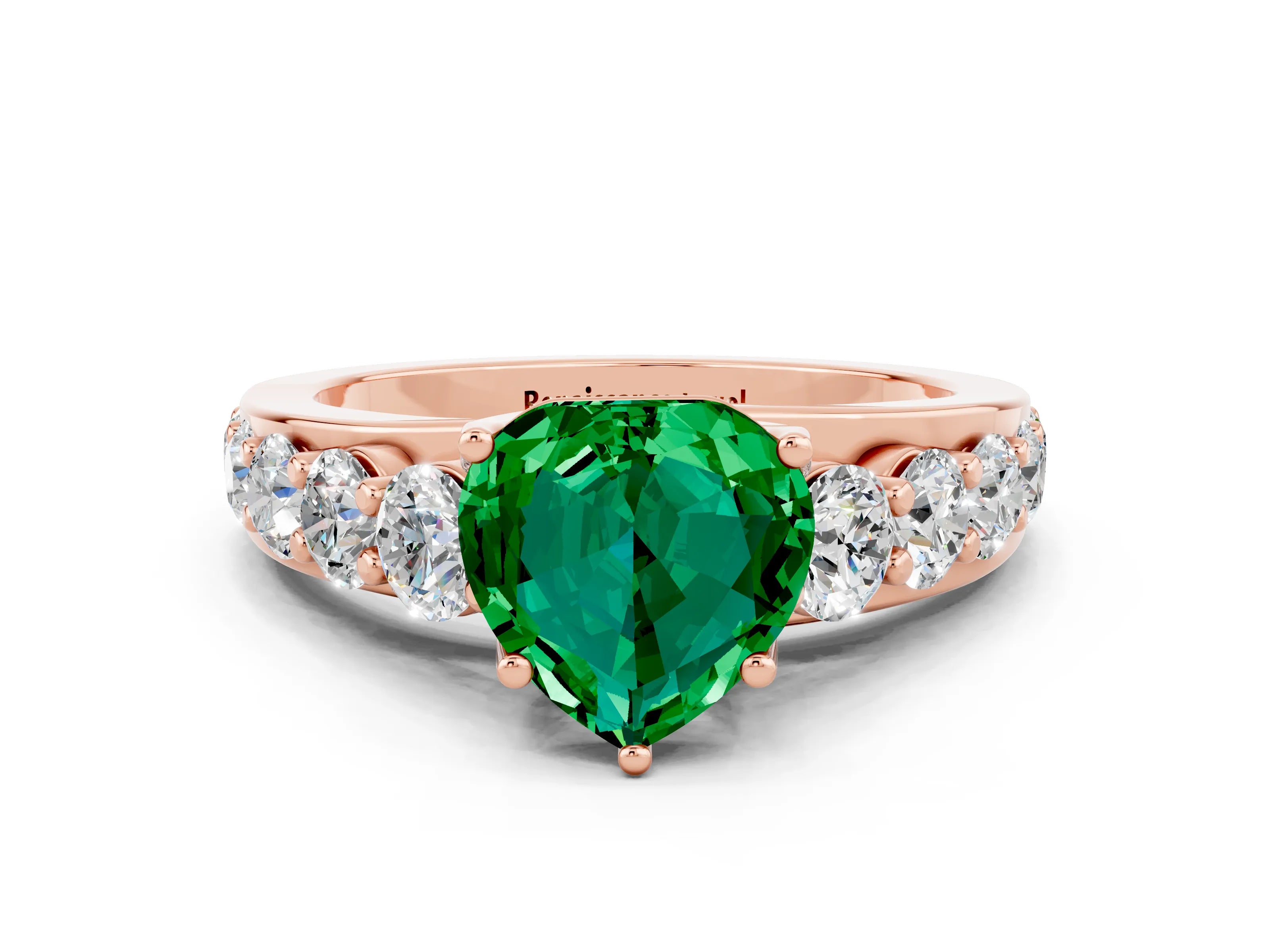 Rose gold Heart Cut Emerald Engagement Ring with Pavé Band and Four-Prong Setting