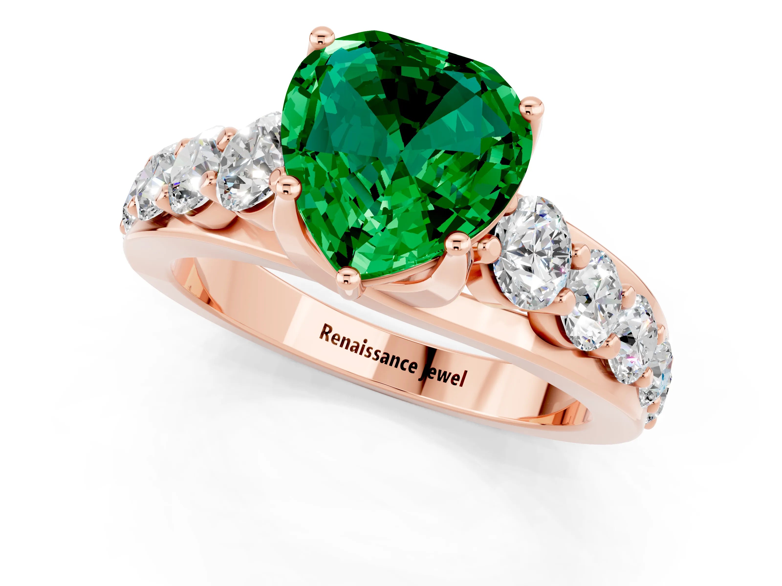Rose gold Heart Cut Emerald Engagement Ring with Pavé Band and Four-Prong Setting_1