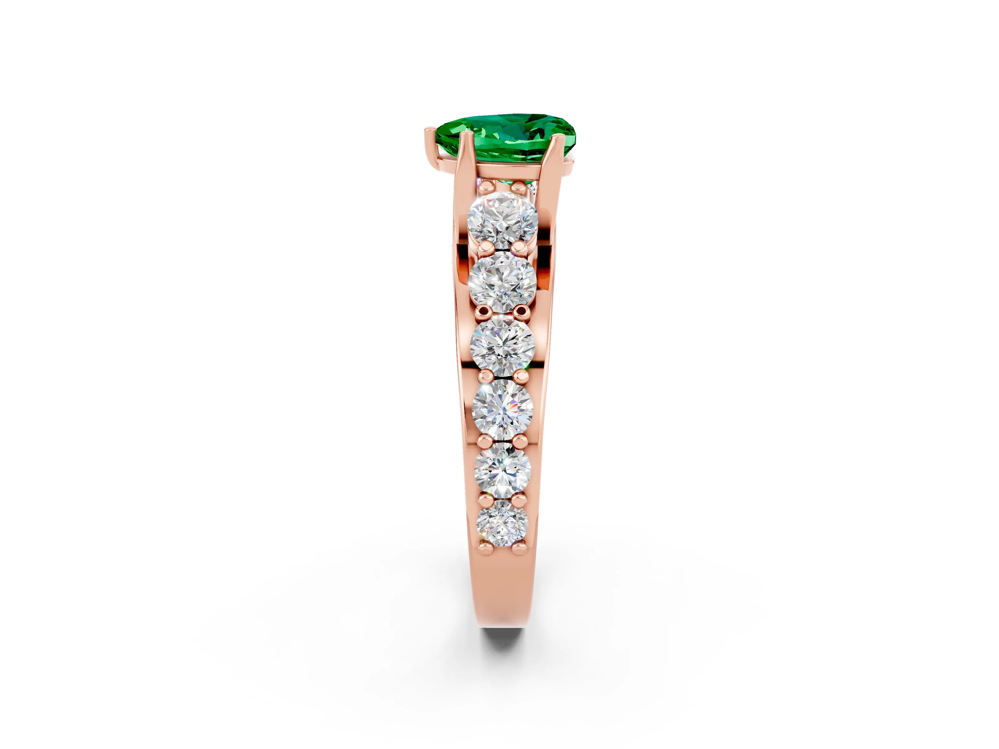 Rose gold Heart Cut Emerald Engagement Ring with Pavé Band and Four-Prong Setting_2
