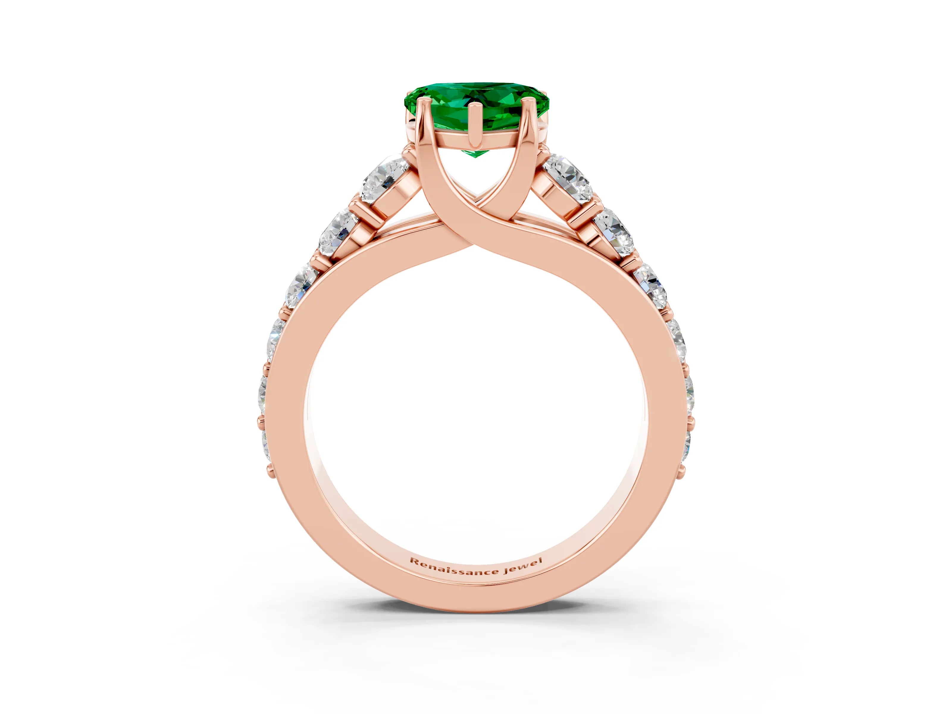 Rose gold Heart Cut Emerald Engagement Ring with Pavé Band and Four-Prong Setting_3