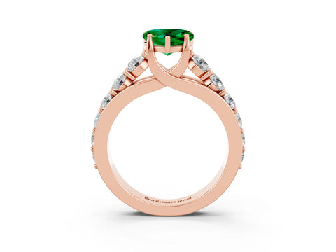 Rose gold Heart Cut Emerald Engagement Ring with Pavé Band and Four-Prong Setting_3